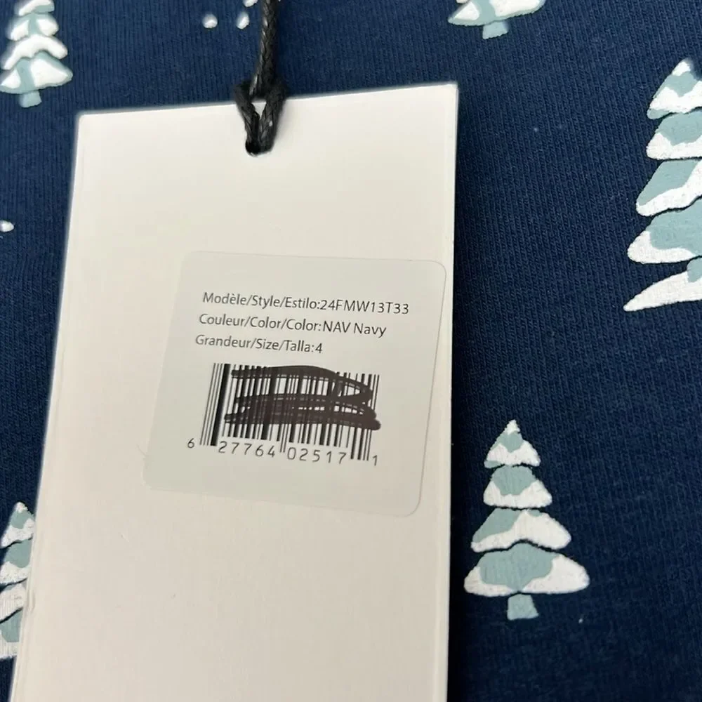 Miles the Label Navy and white Tree Holiday print Winter Sweatshirt size 4 NWT